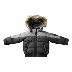 VTG Phat Farm Down Fill‎ Puffer Jacket Faux Fur Hooded Charcoal Gray Size 4T NEW